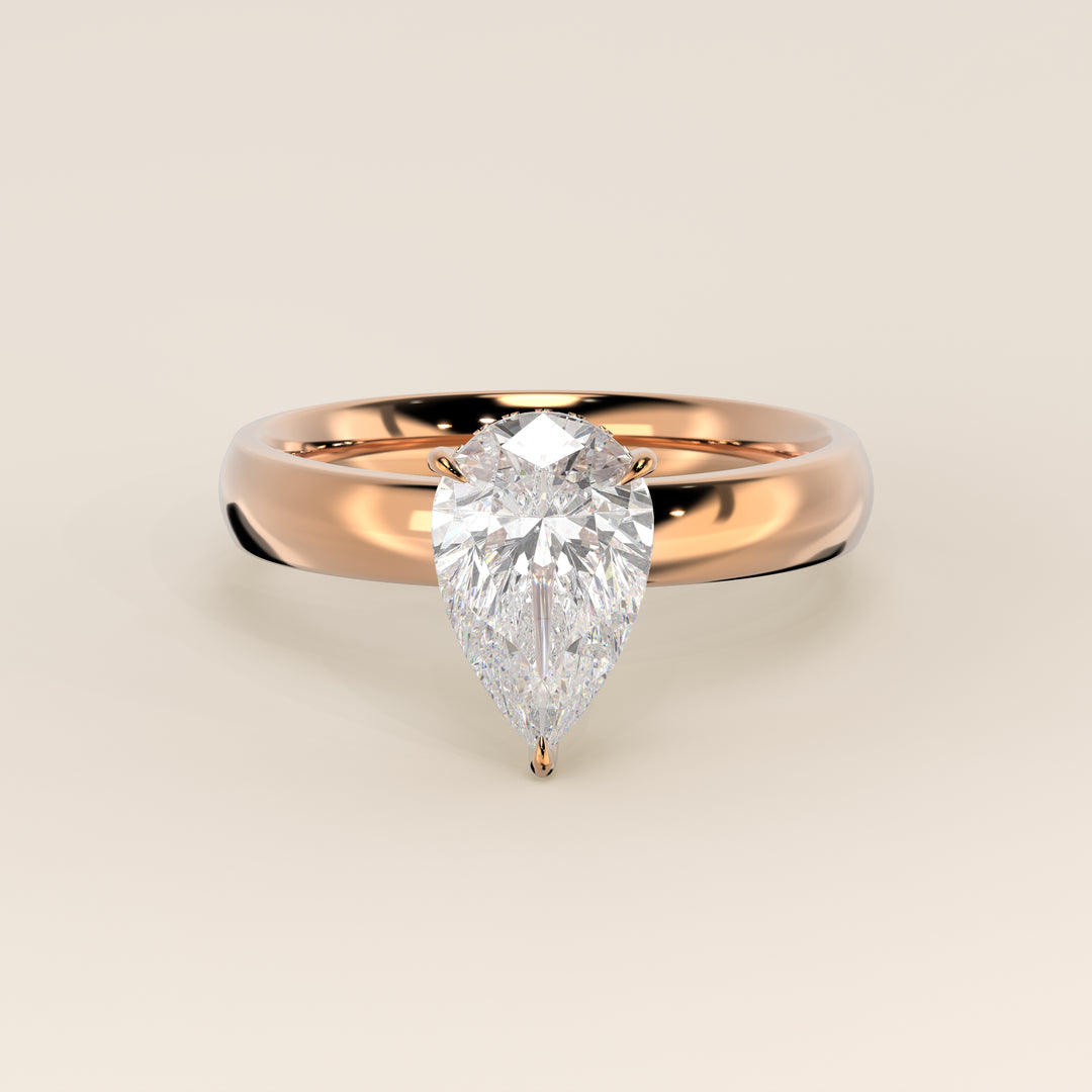 Verlovingsring peer lab grown diamant met brede band en hidden halo, rosegoud