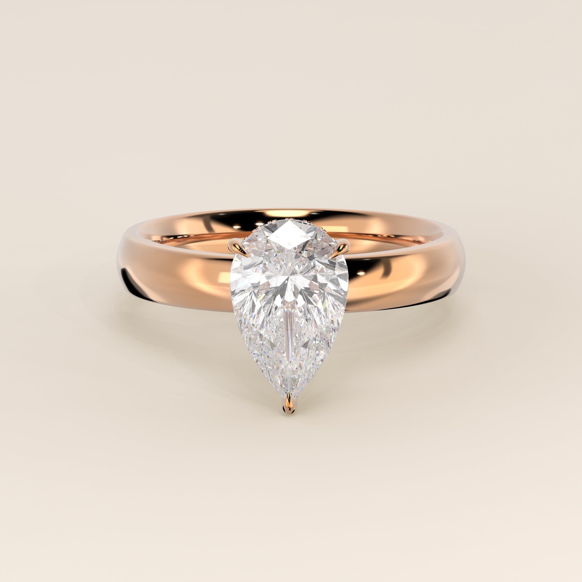 Verlovingsring peer lab grown diamant met brede band en hidden halo, rosegoud