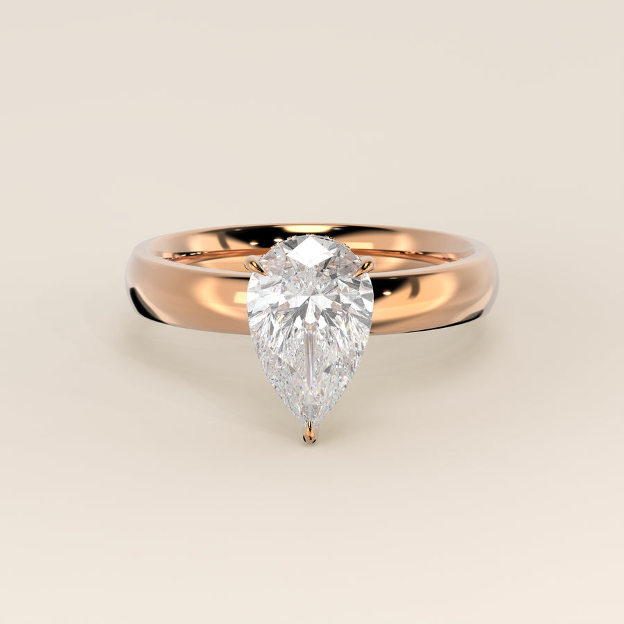 Verlovingsring peer lab grown diamant met brede band en hidden halo, rosegoud