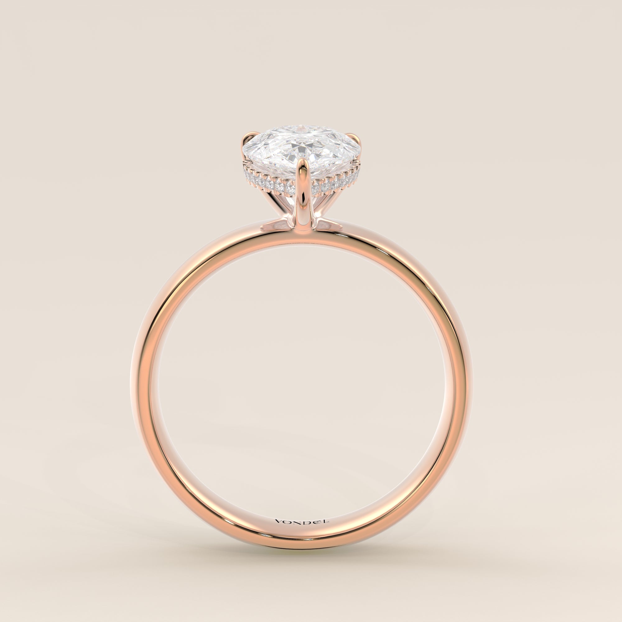 Verlovingsring peer lab grown diamant met brede band en hidden halo, rosegoud