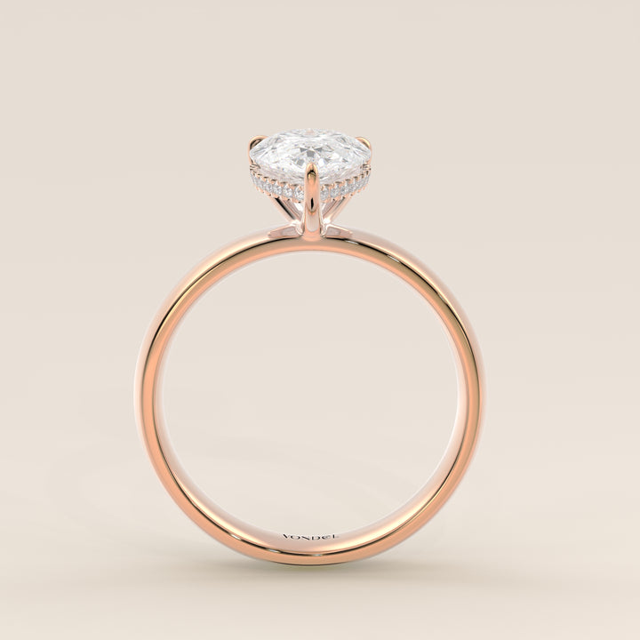 Verlovingsring peer lab grown diamant met brede band en hidden halo, rosegoud