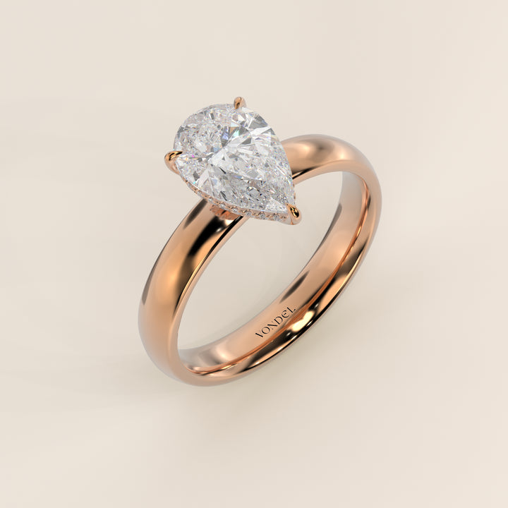 Verlovingsring peer lab grown diamant met brede band en hidden halo, rosegoud