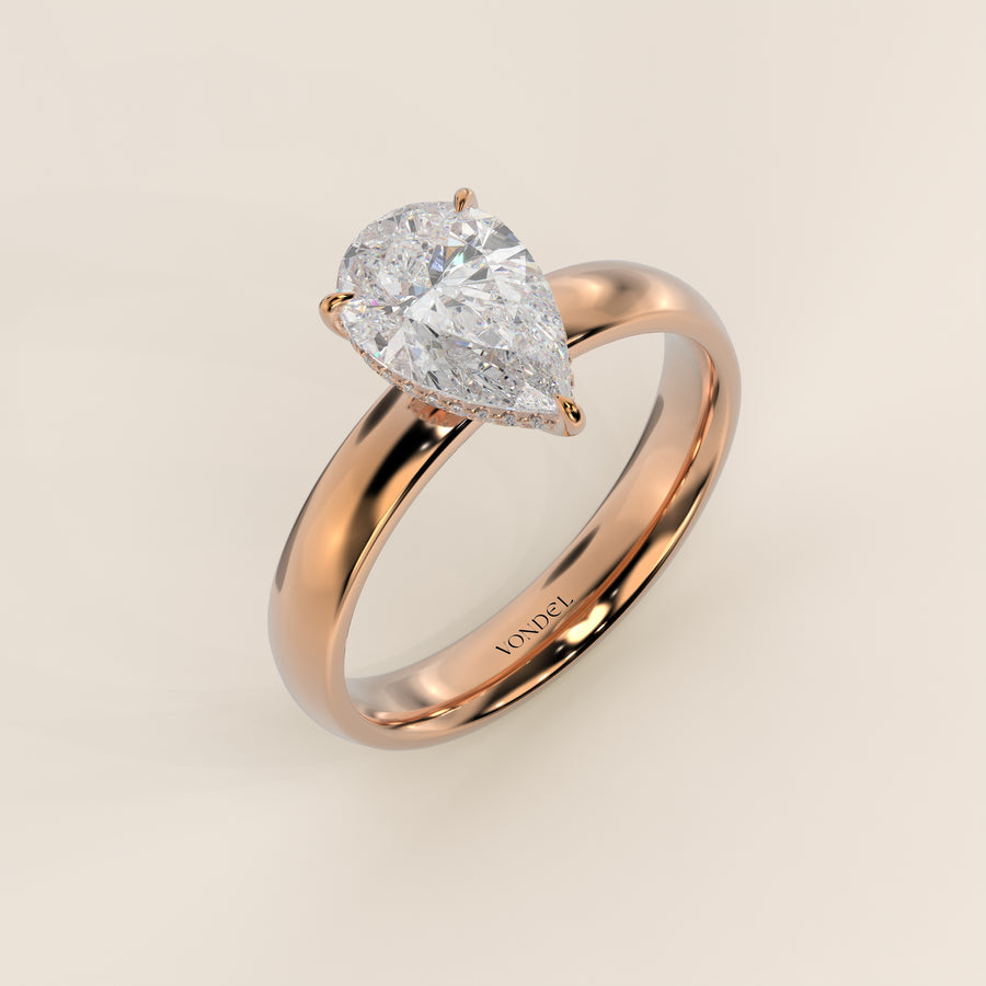 Verlovingsring peer lab grown diamant met brede band en hidden halo, rosegoud