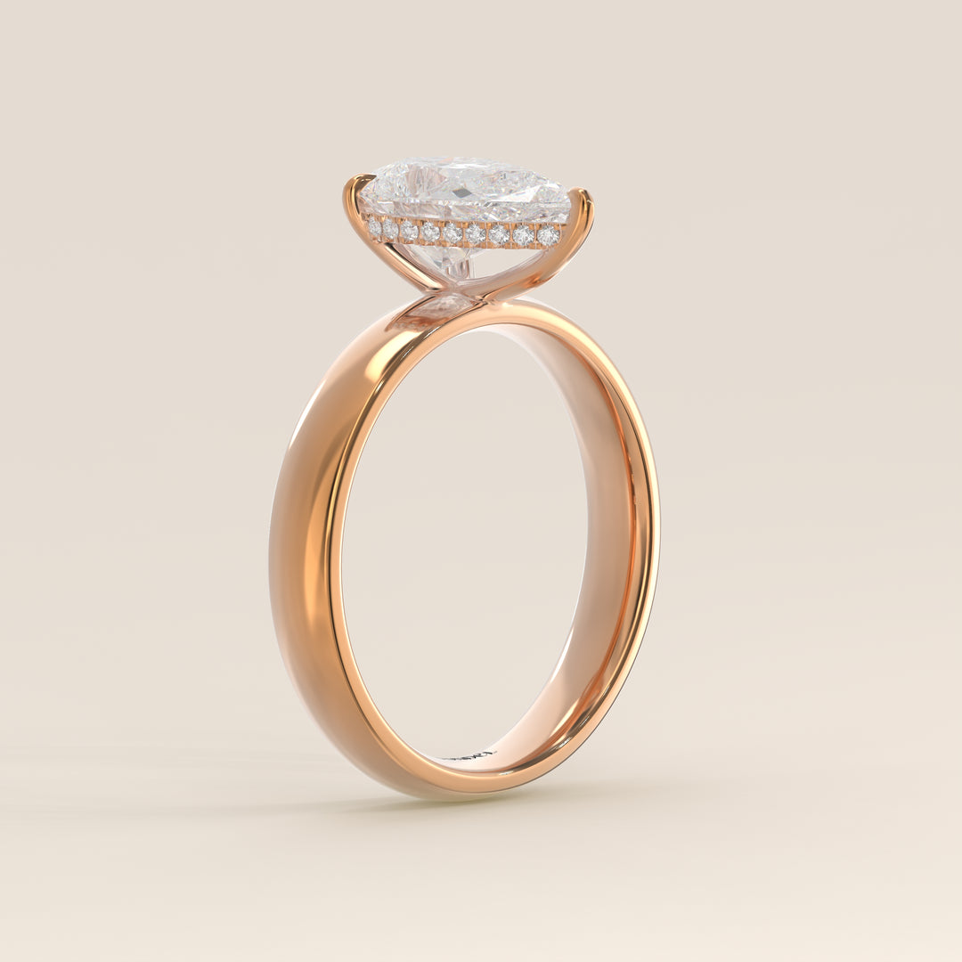 Verlovingsring peer lab grown diamant met brede band en hidden halo, rosegoud