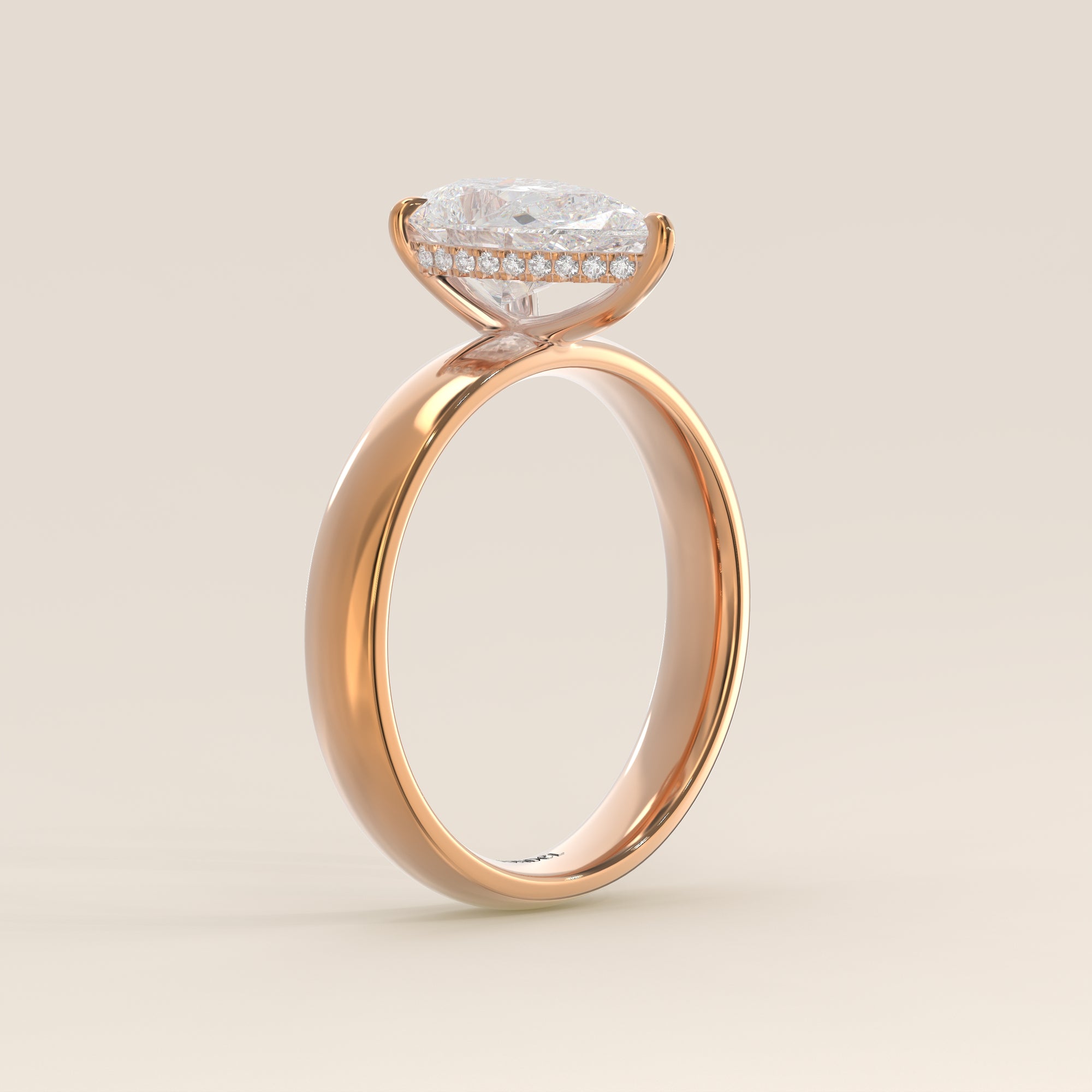 Verlovingsring peer lab grown diamant met brede band en hidden halo, rosegoud