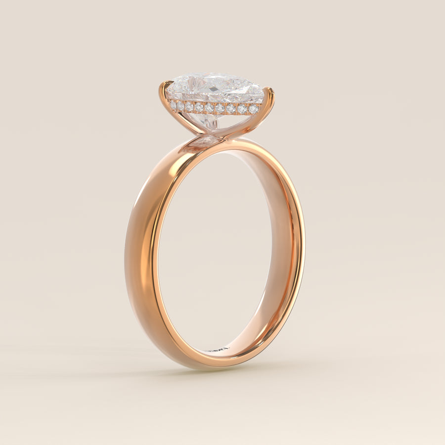 Verlovingsring peer lab grown diamant met brede band en hidden halo, rosegoud