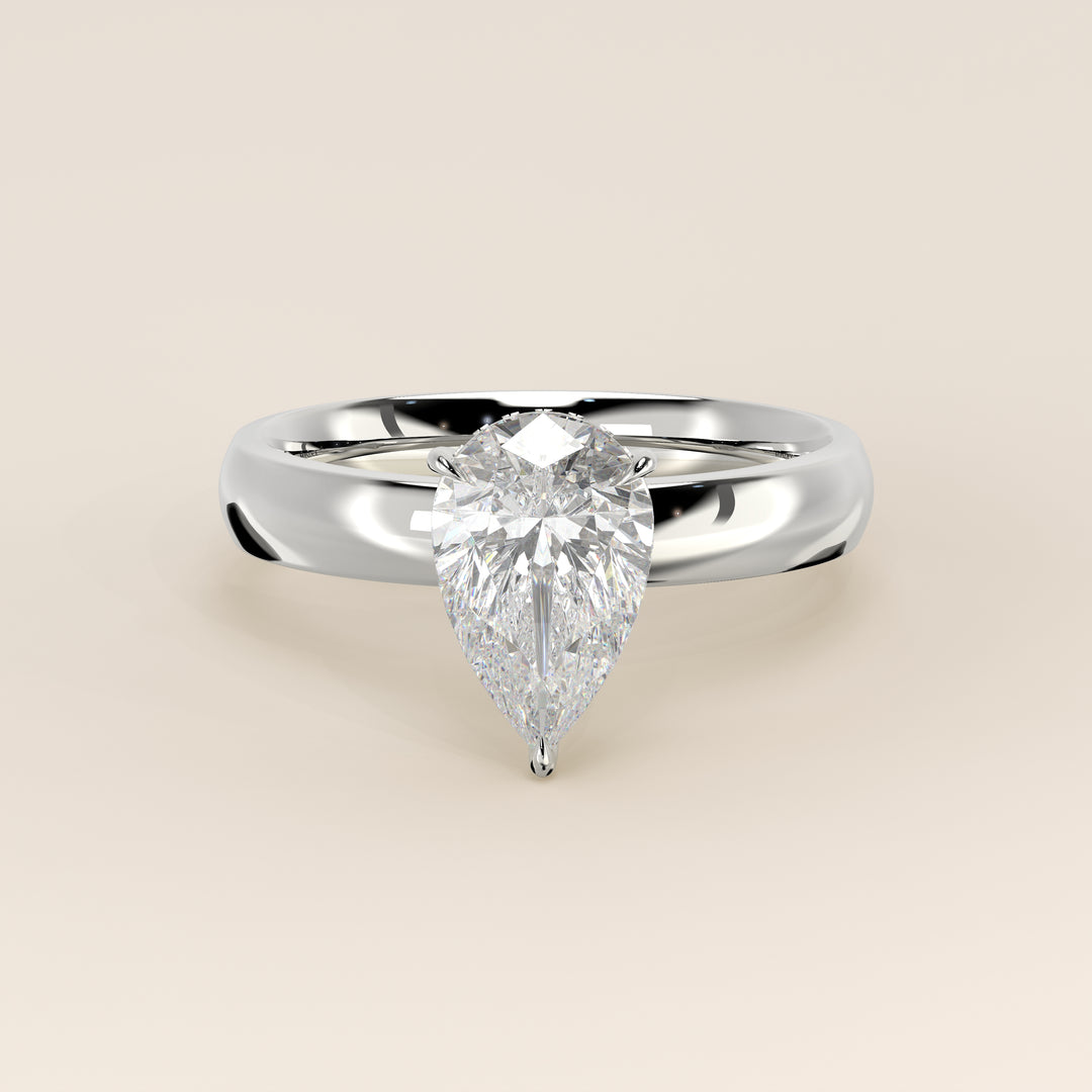 Verlovingsring peer lab grown diamant met brede band en hidden halo, witgoud