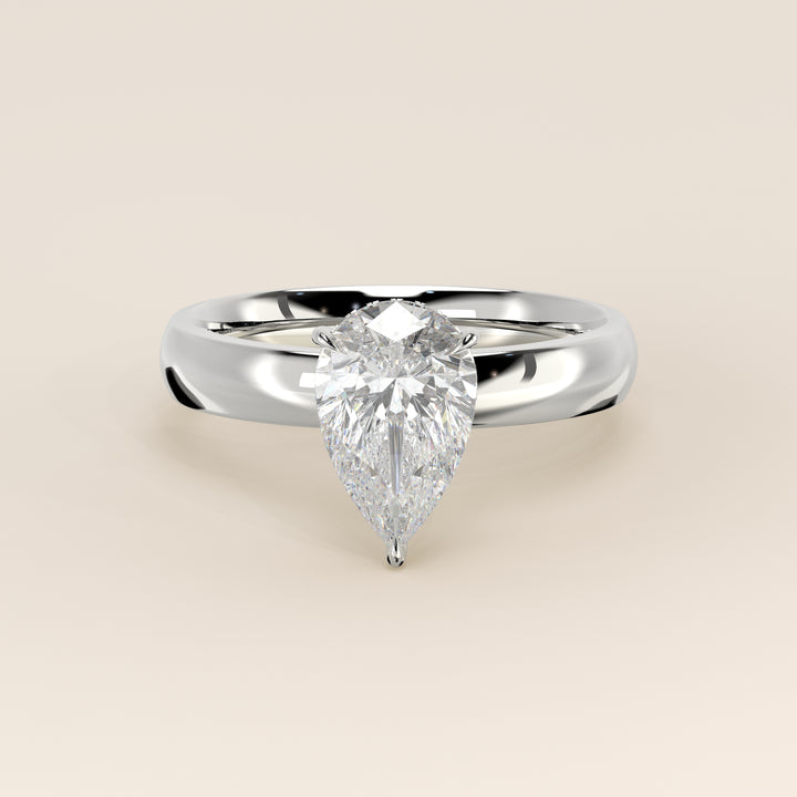 Verlovingsring peer lab grown diamant met brede band en hidden halo, witgoud
