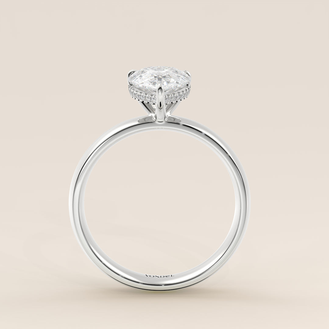 Verlovingsring peer lab grown diamant met brede band en hidden halo, witgoud