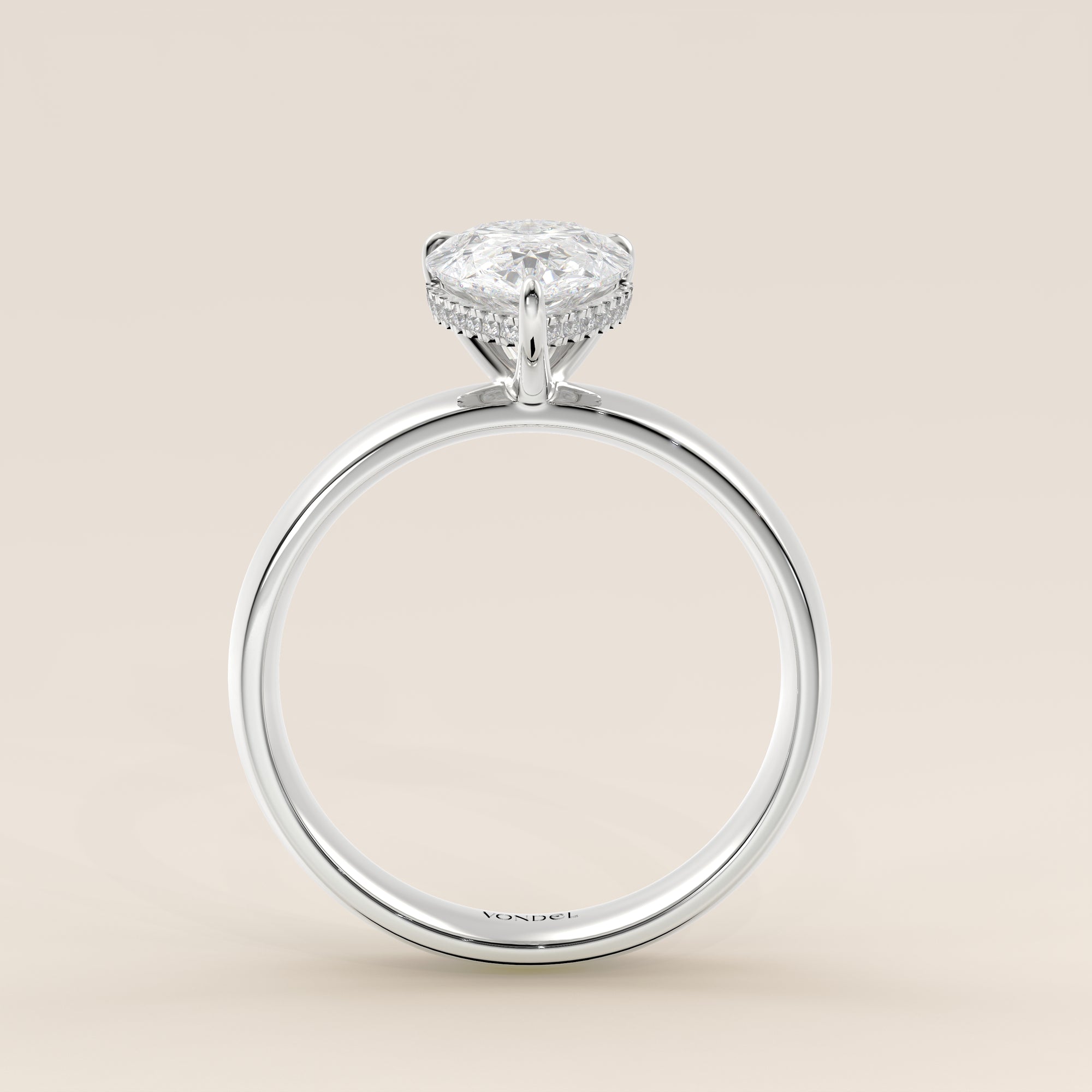 Verlovingsring peer lab grown diamant met brede band en hidden halo, witgoud
