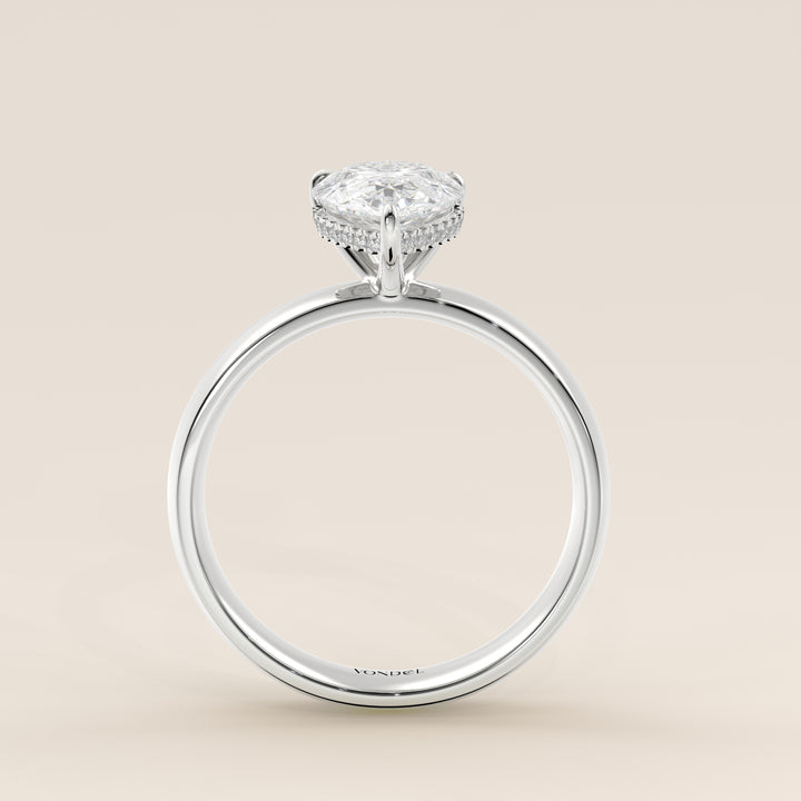 Verlovingsring peer lab grown diamant met brede band en hidden halo, witgoud