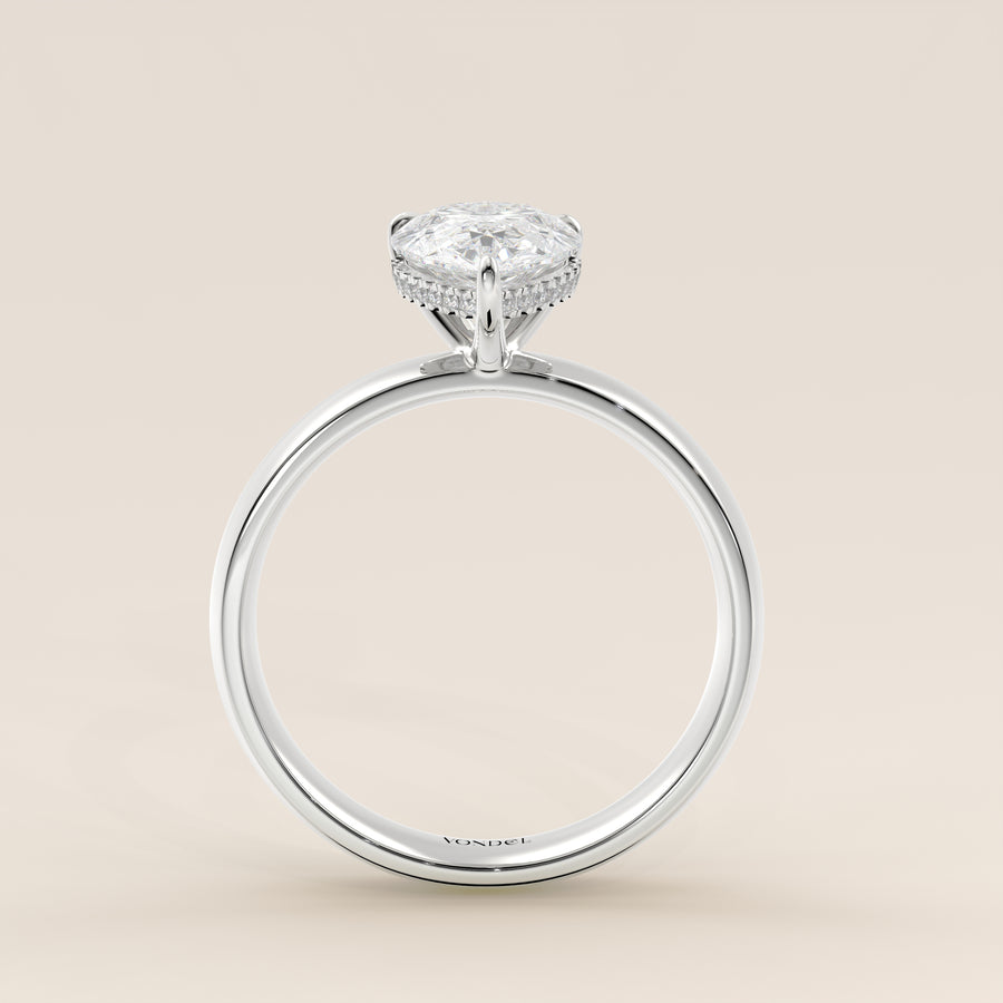 Verlovingsring peer lab grown diamant met brede band en hidden halo, witgoud
