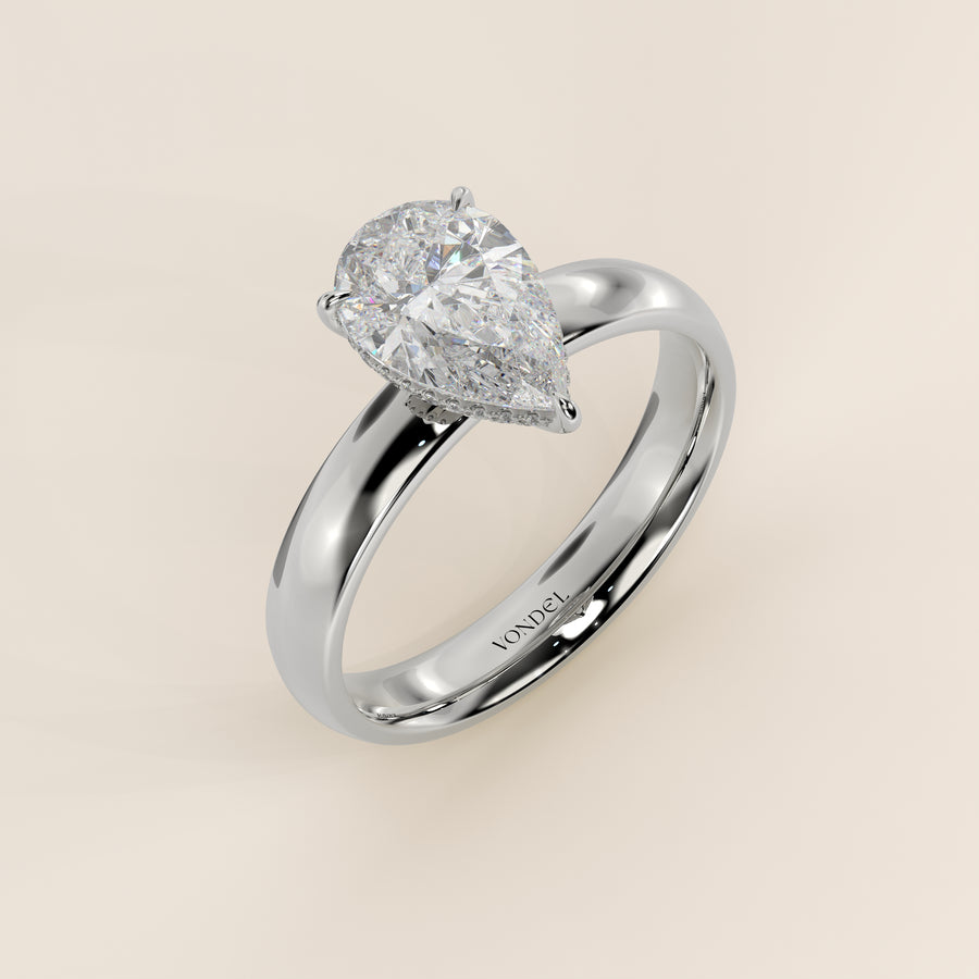 Verlovingsring peer lab grown diamant met brede band en hidden halo, witgoud