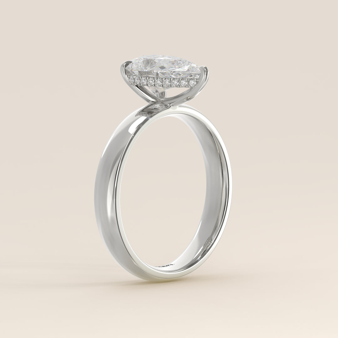 Verlovingsring peer lab grown diamant met brede band en hidden halo, witgoud