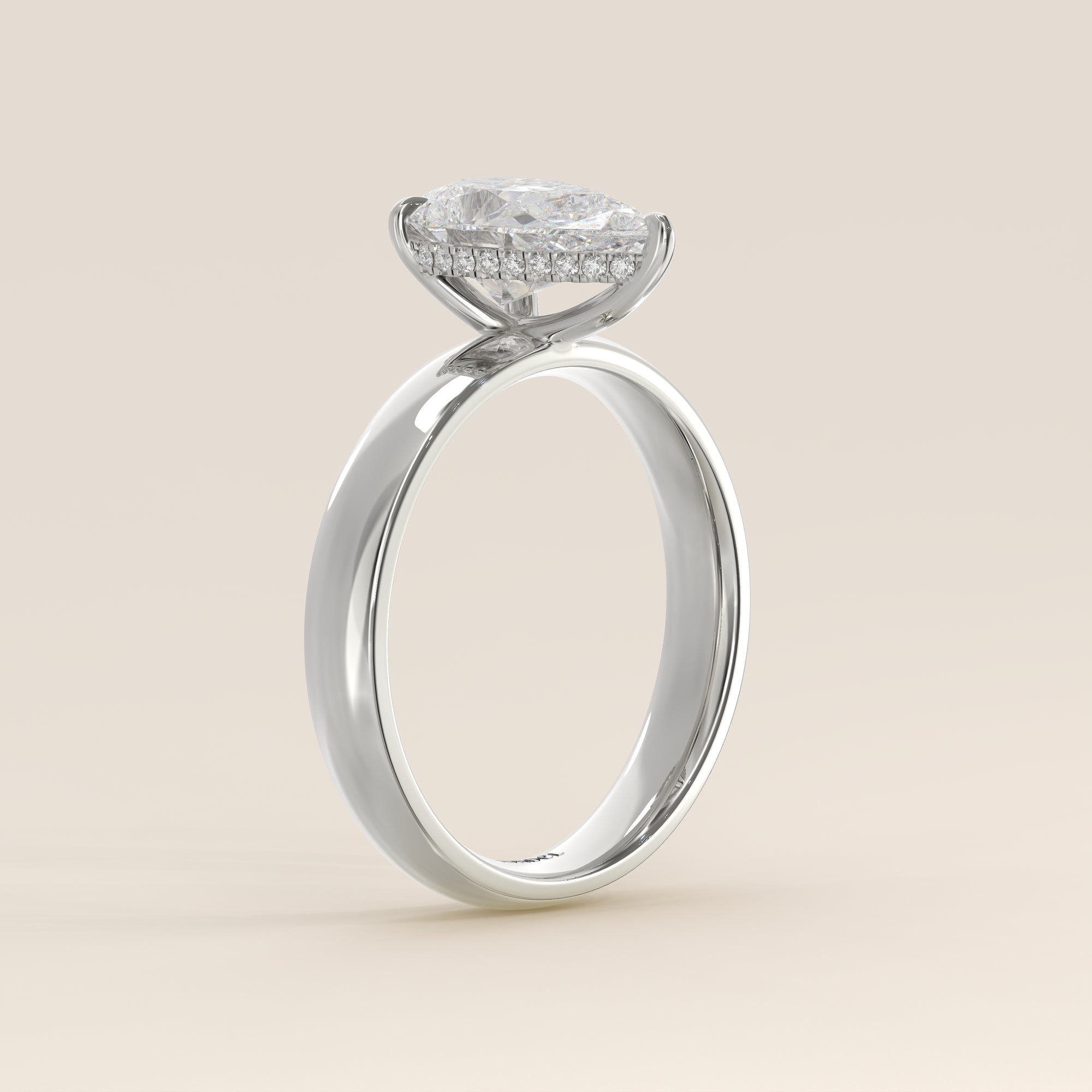 Verlovingsring peer lab grown diamant met brede band en hidden halo, witgoud
