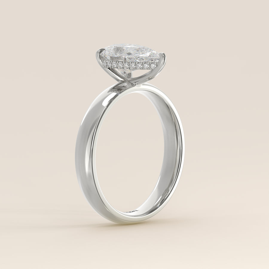 Verlovingsring peer lab grown diamant met brede band en hidden halo, witgoud
