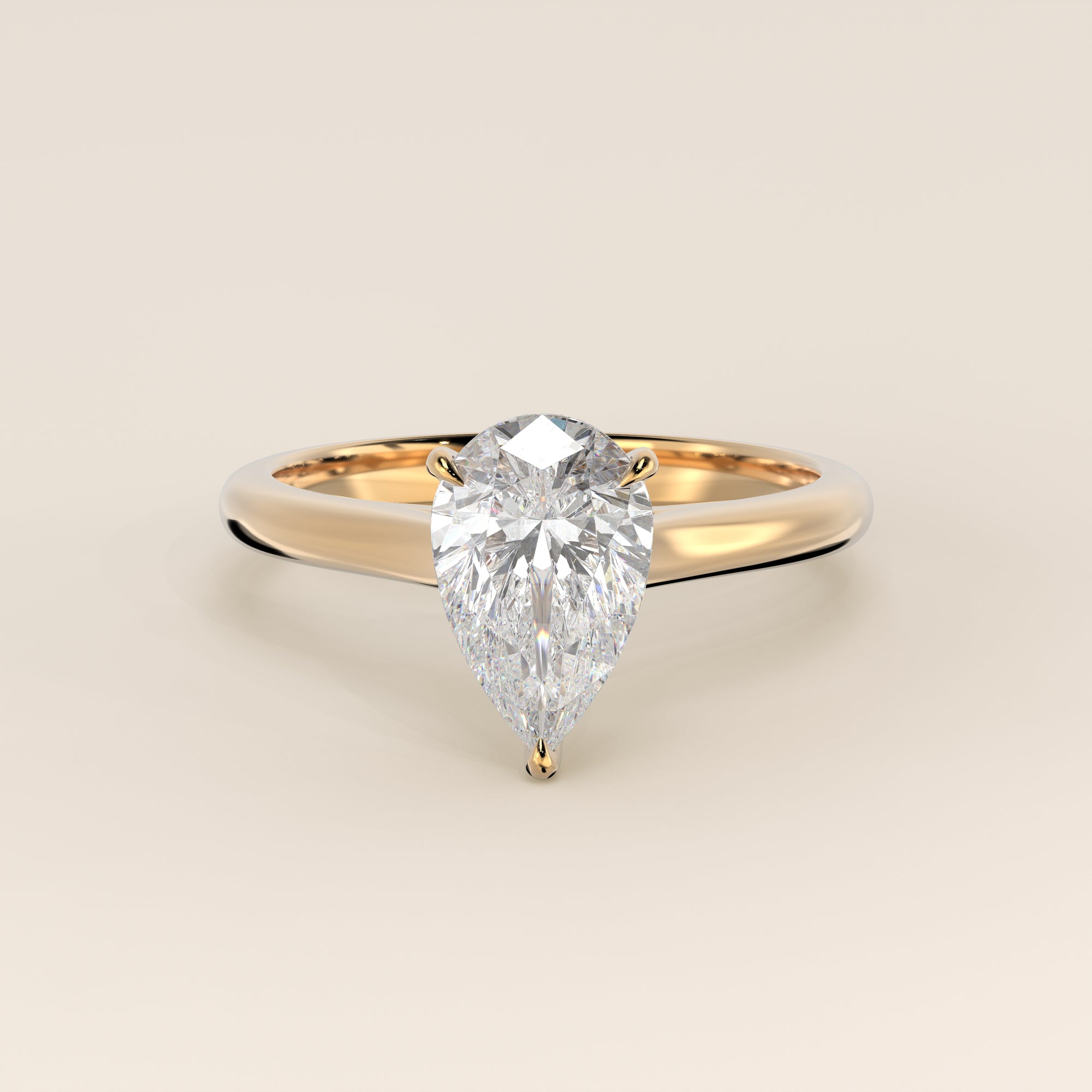 Verlovingsring peer lab grown diamant met cathedral setting, geelgoud