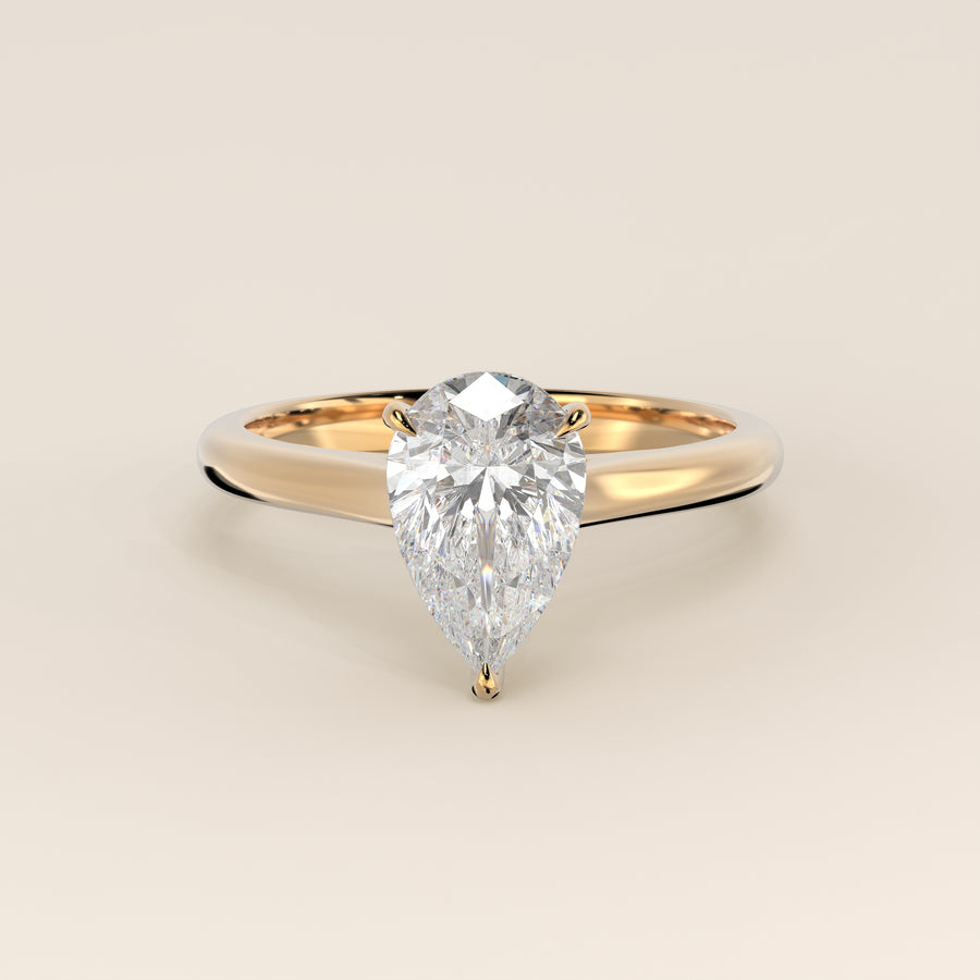Verlovingsring peer lab grown diamant met cathedral setting, geelgoud