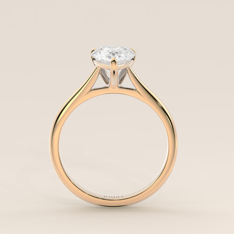 Verlovingsring peer lab grown diamant met cathedral setting, geelgoud