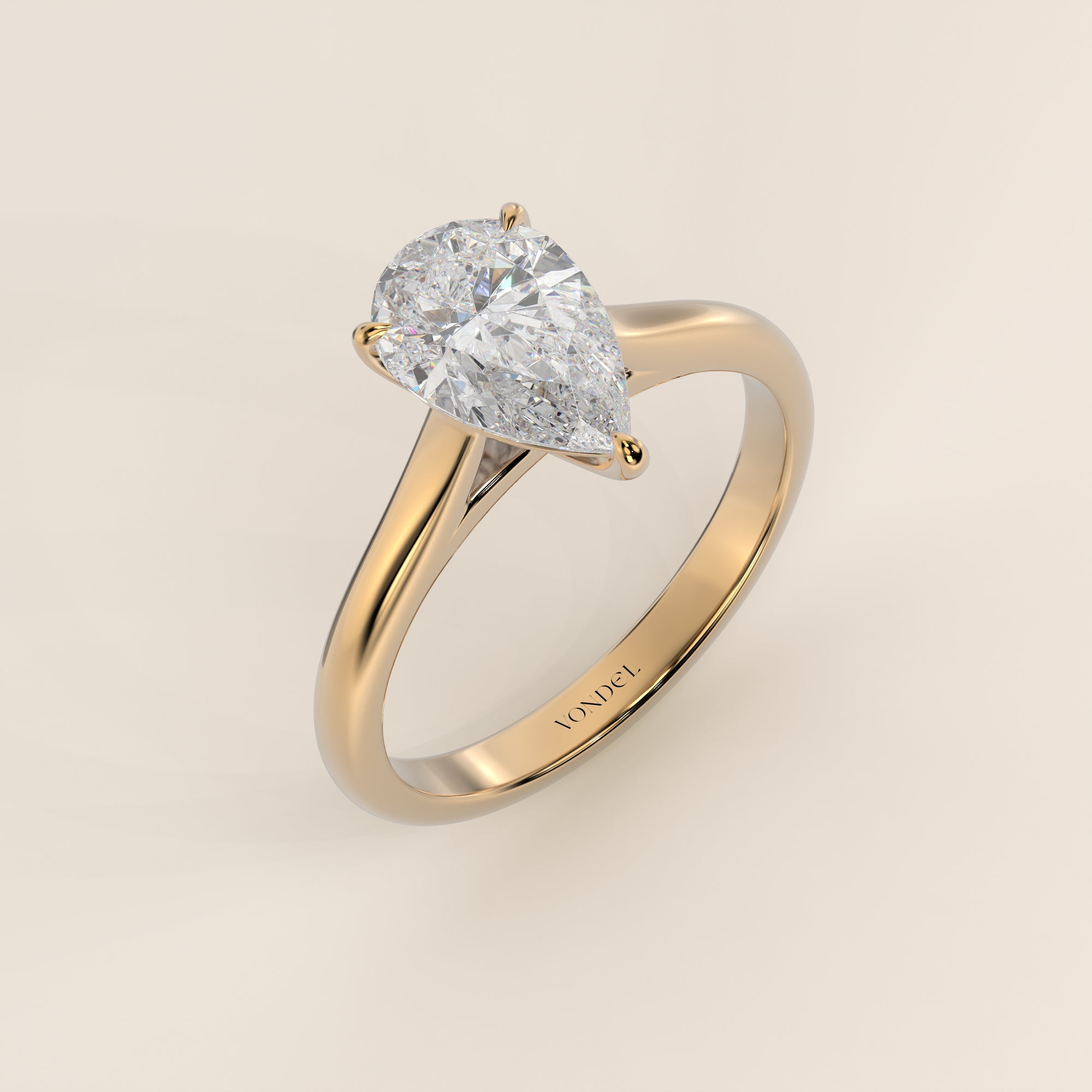 Verlovingsring peer lab grown diamant met cathedral setting, geelgoud