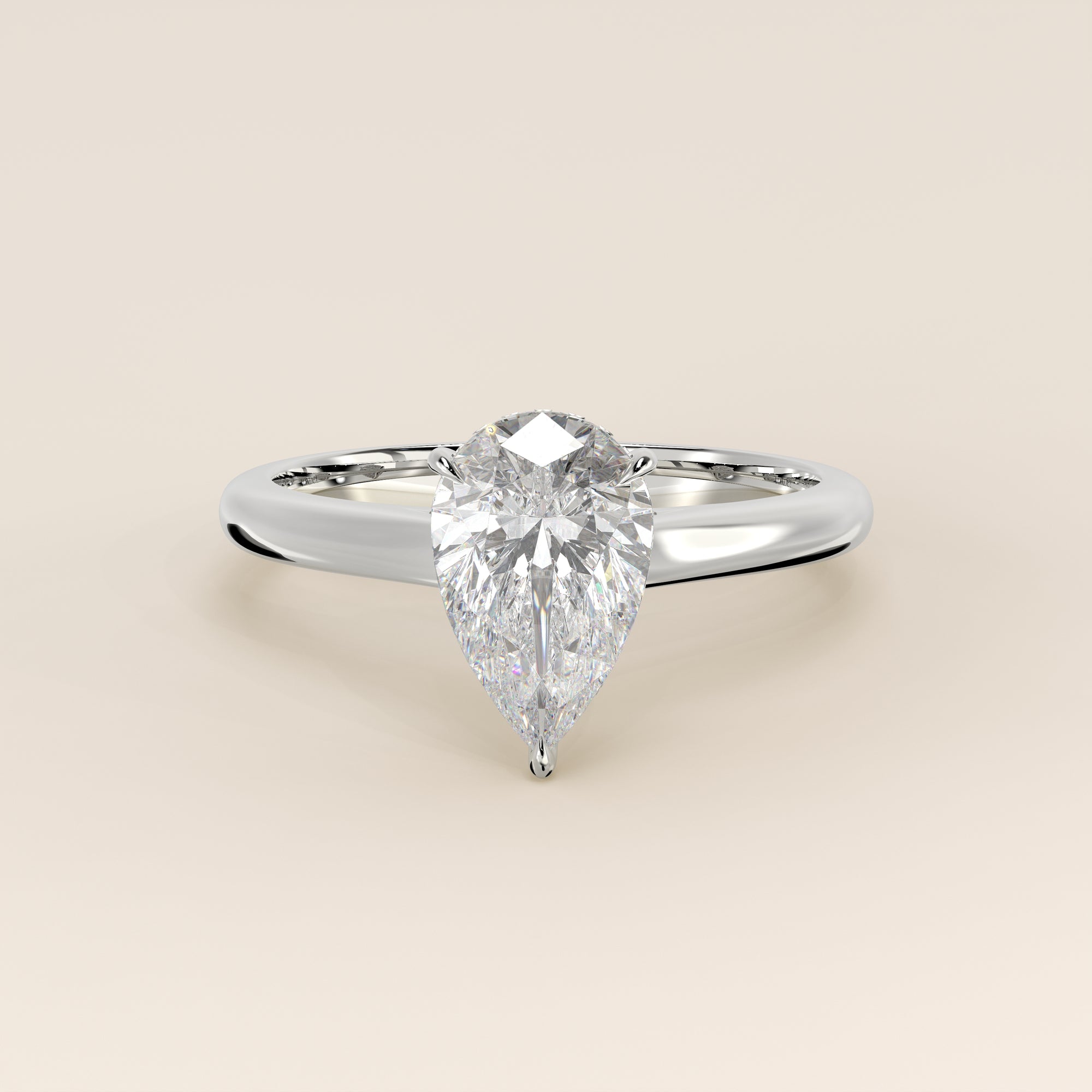 Verlovingsring peer lab grown diamant met cathedral setting, hidden halo en diamond bridge, witgoud
