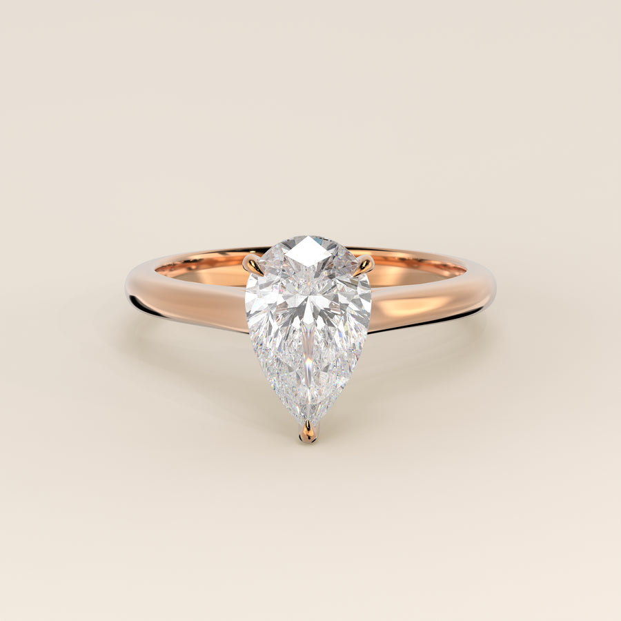Verlovingsring peer lab grown diamant met cathedral setting, rosegoud
