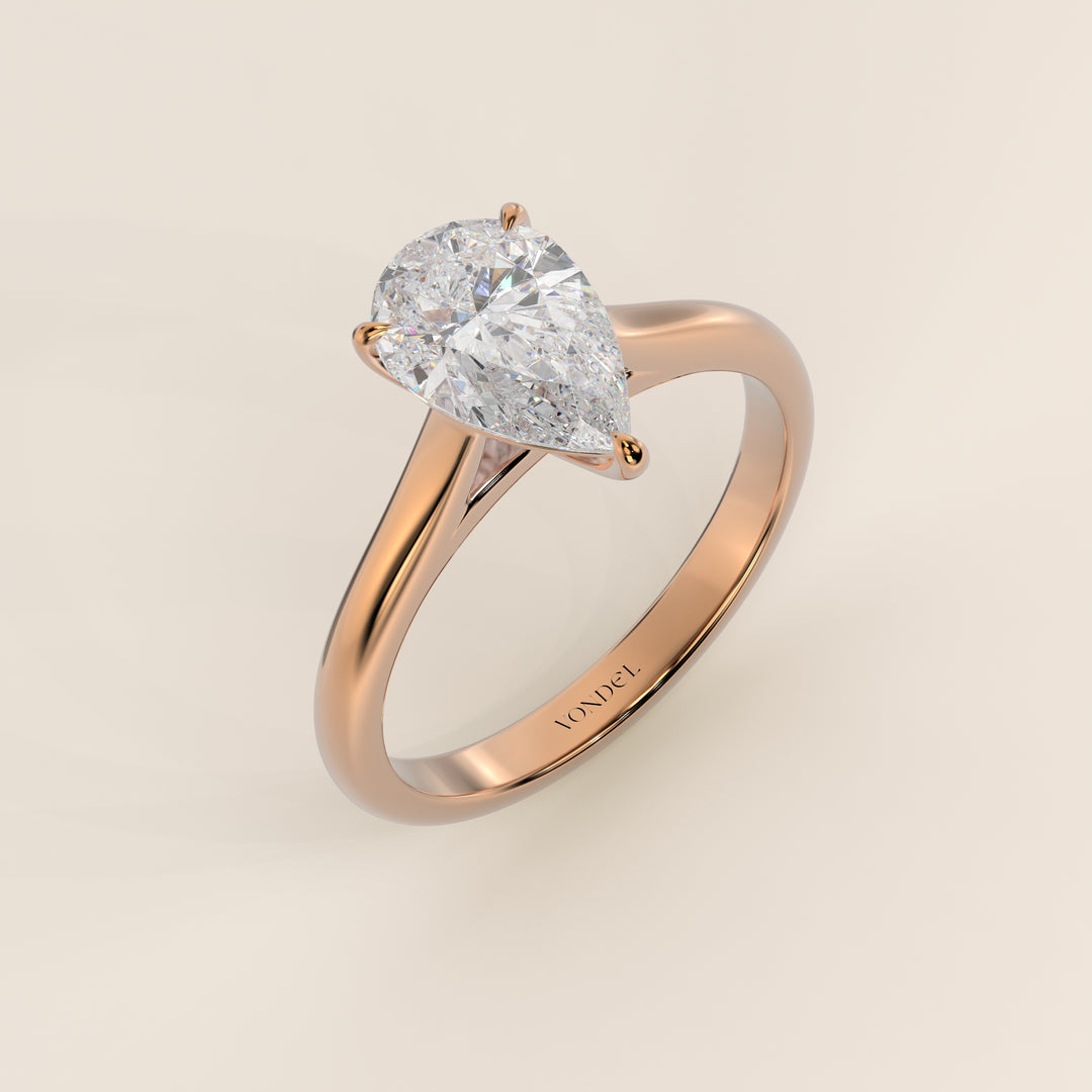 Verlovingsring peer lab grown diamant met cathedral setting, rosegoud