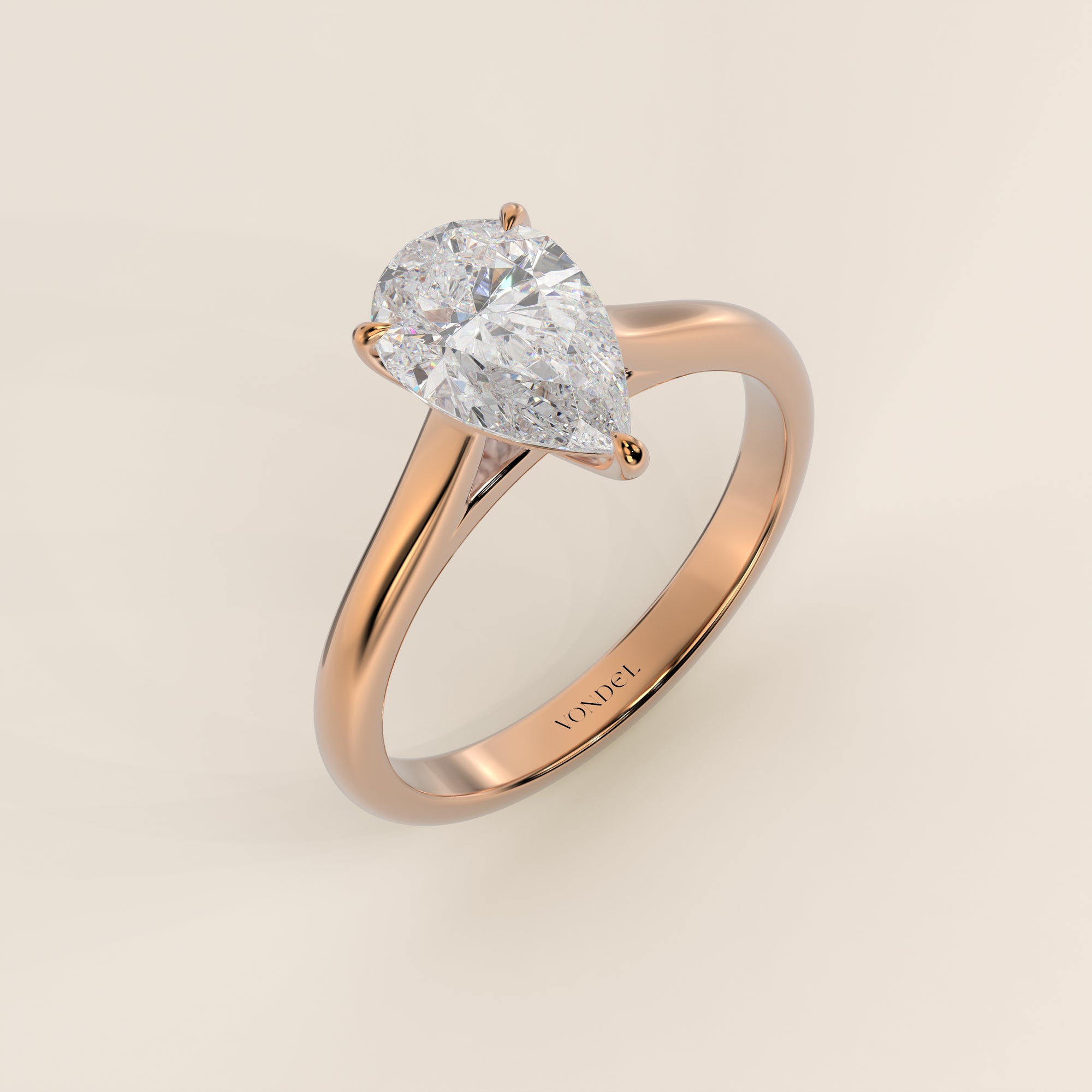 Verlovingsring peer lab grown diamant met cathedral setting, rosegoud