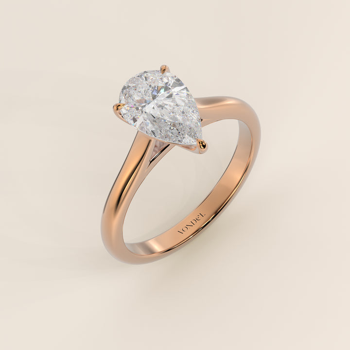 Verlovingsring peer lab grown diamant met cathedral setting, rosegoud