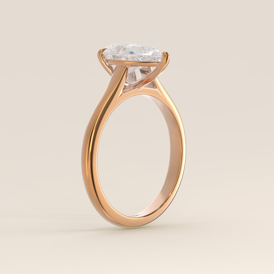 Verlovingsring peer lab grown diamant met cathedral setting, rosegoud
