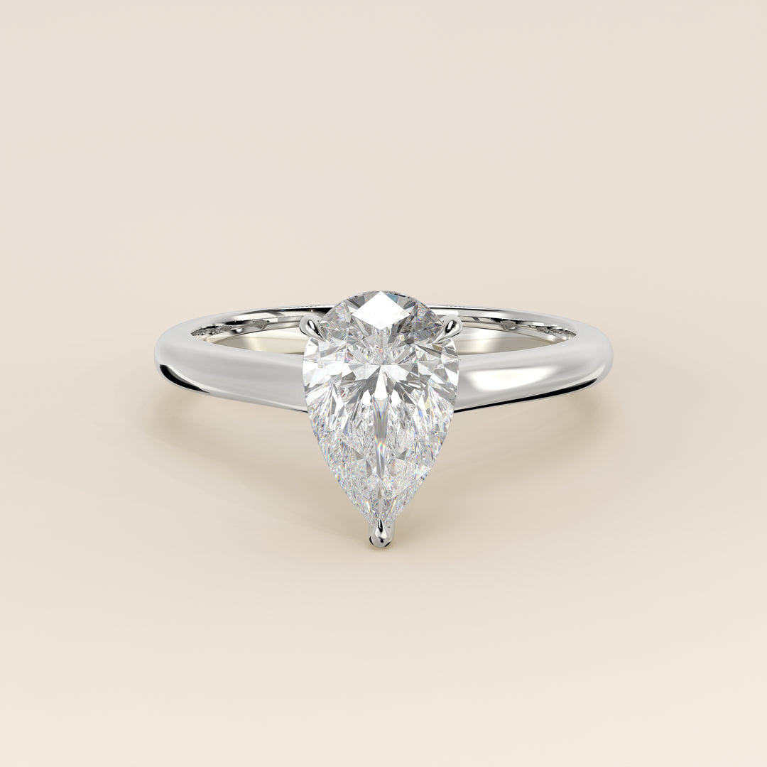 Verlovingsring peer lab grown diamant met cathedral setting, witgoud