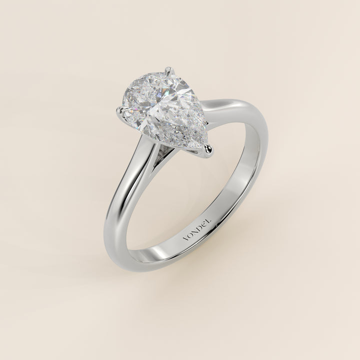 Verlovingsring peer lab grown diamant met cathedral setting, witgoud