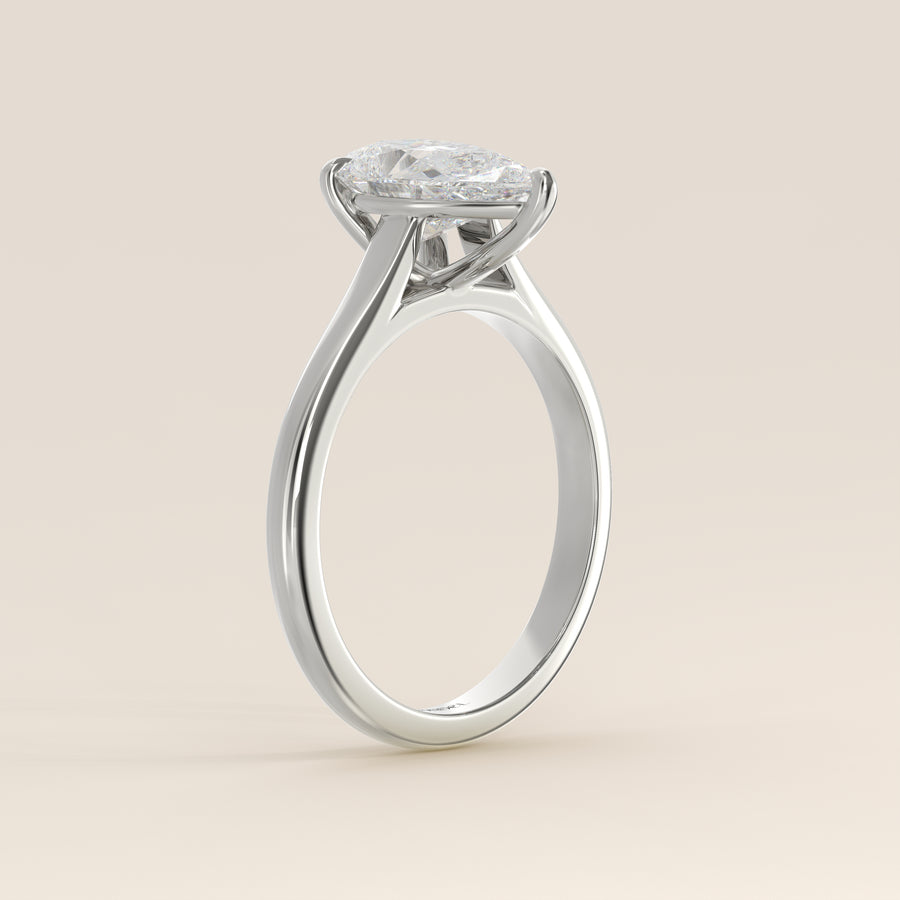 Verlovingsring peer lab grown diamant met cathedral setting, witgoud