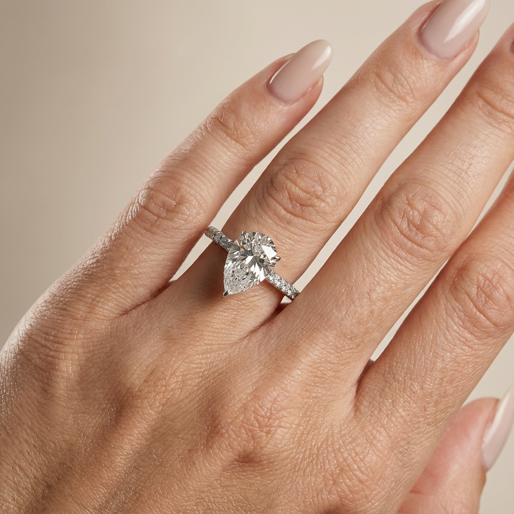 Lara - Pear Solitaire Lab Grown Diamond Ring with Cathedral Setting, P ...