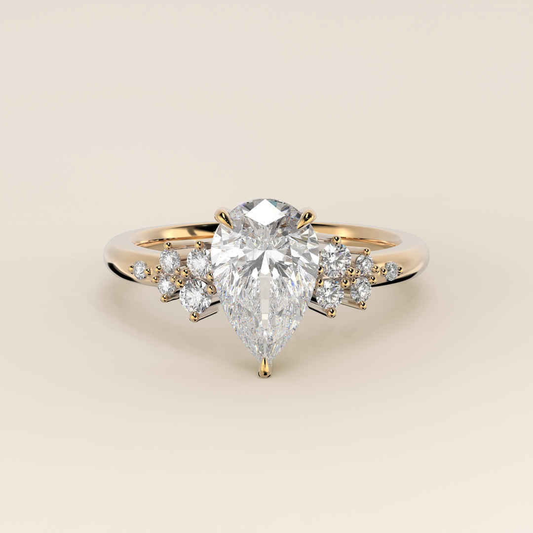 Verlovingsring peer lab grown diamant met hidden halo en lage zetting, geelgoud