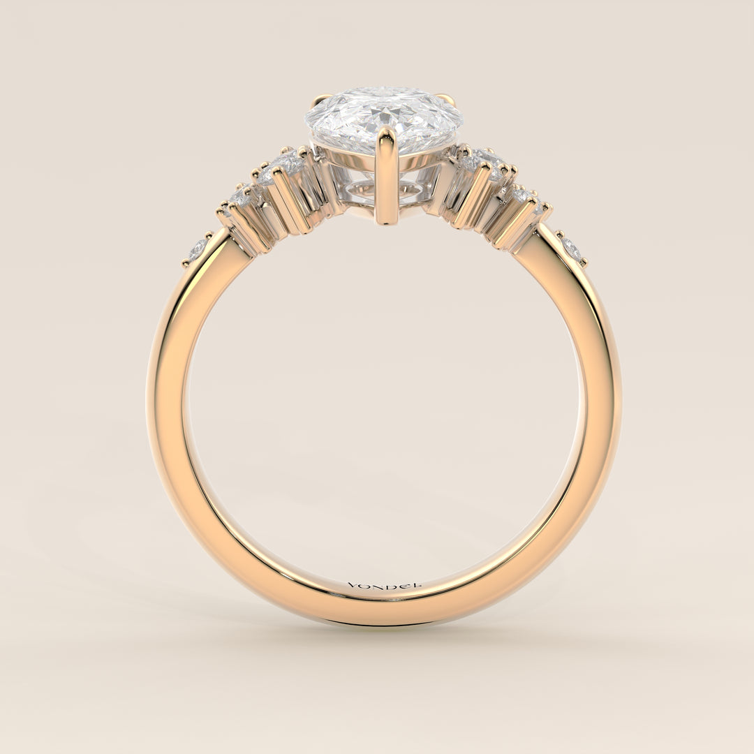 Verlovingsring peer lab grown diamant met hidden halo en lage zetting, geelgoud