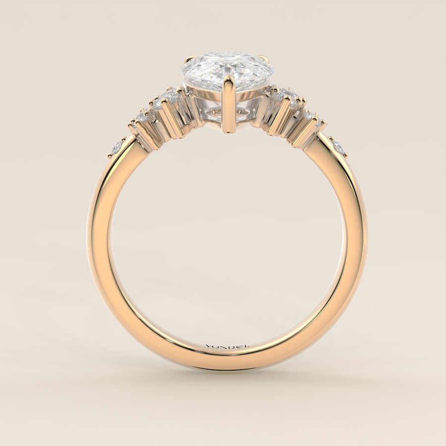 Verlovingsring peer lab grown diamant met hidden halo en lage zetting, geelgoud