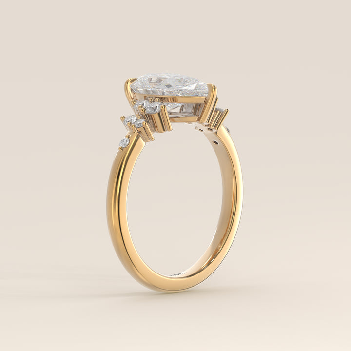 Verlovingsring peer lab grown diamant met hidden halo en lage zetting, geelgoud