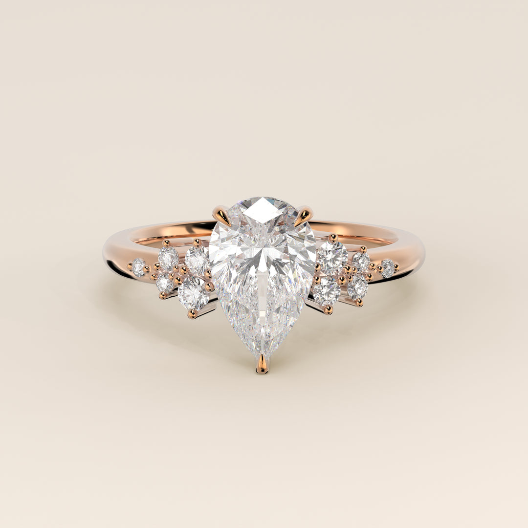 Verlovingsring peer lab grown diamant met hidden halo en lage zetting, rosegoud