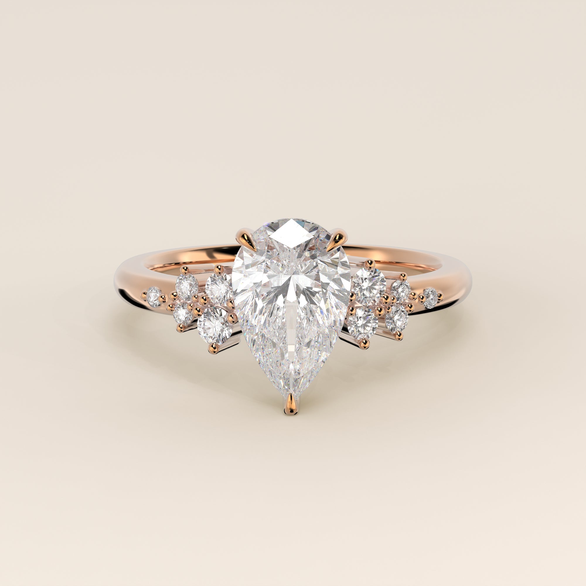 Verlovingsring peer lab grown diamant met hidden halo en lage zetting, rosegoud