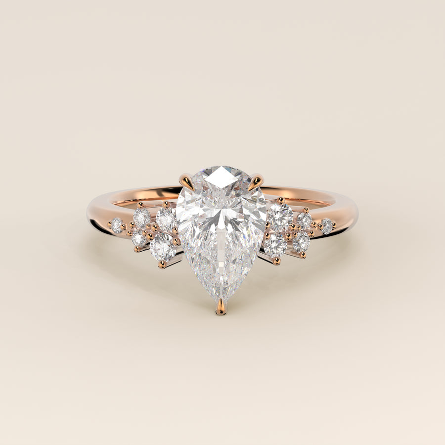 Verlovingsring peer lab grown diamant met hidden halo en lage zetting, rosegoud