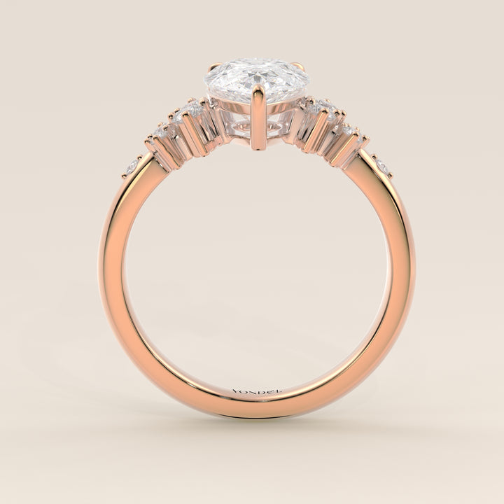Verlovingsring peer lab grown diamant met hidden halo en lage zetting, rosegoud