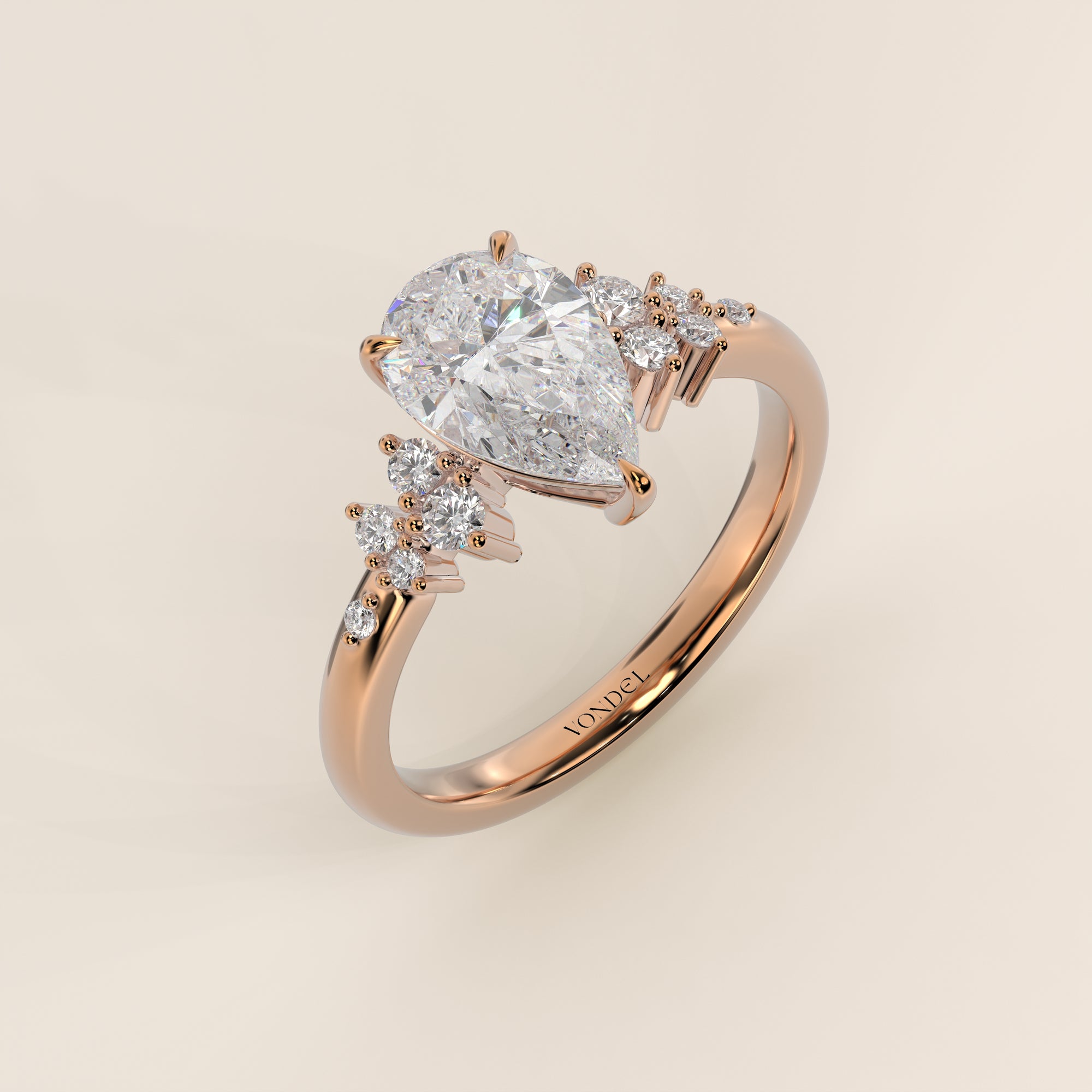 Verlovingsring peer lab grown diamant met hidden halo en lage zetting, rosegoud