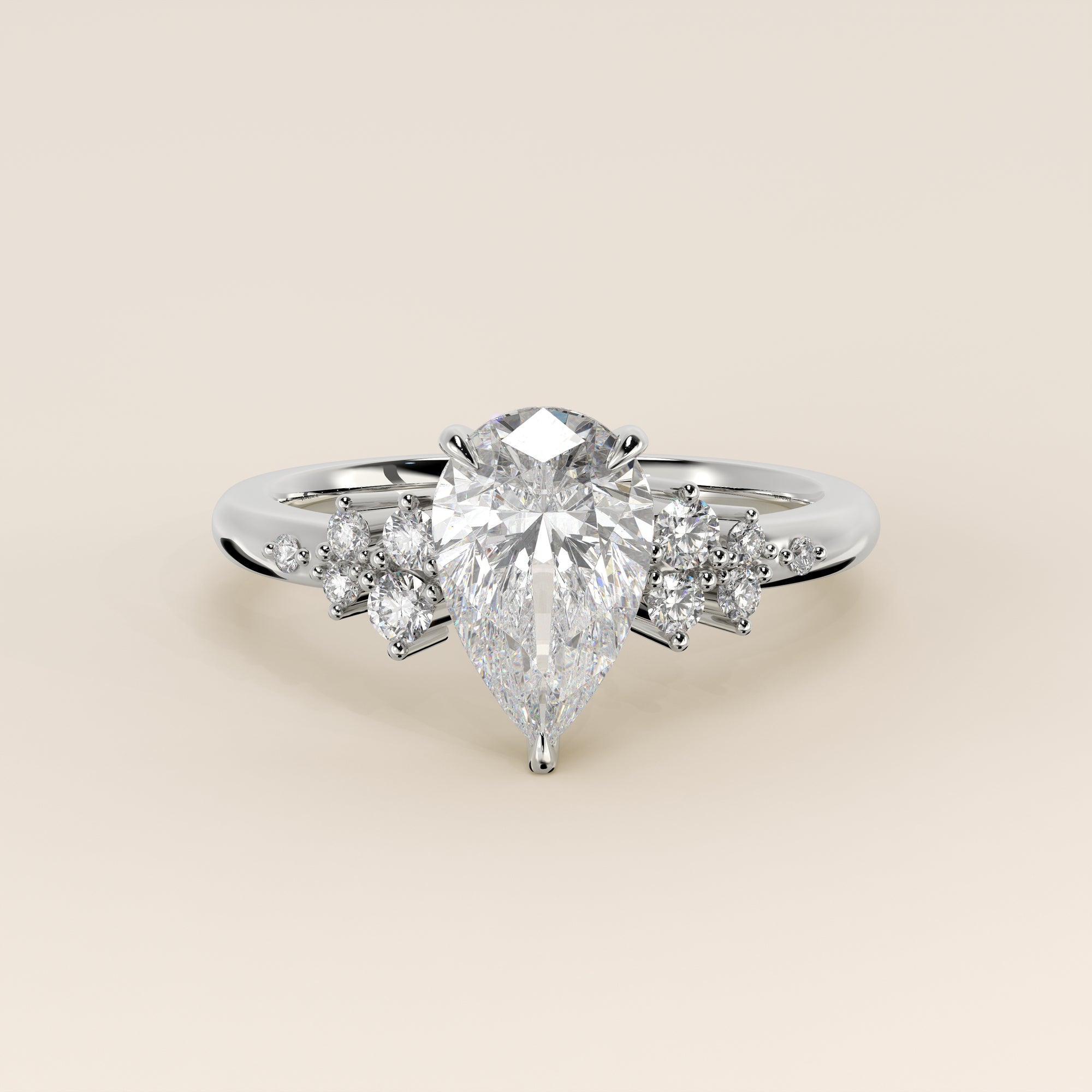 Verlovingsring peer lab grown diamant met hidden halo en lage zetting, witgoud