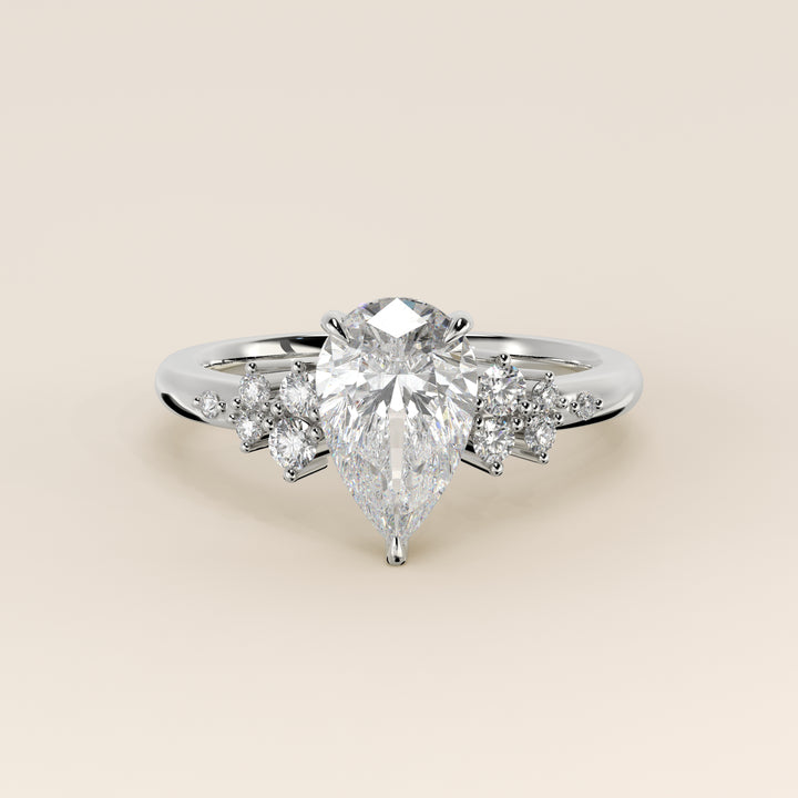 Verlovingsring peer lab grown diamant met hidden halo en lage zetting, witgoud