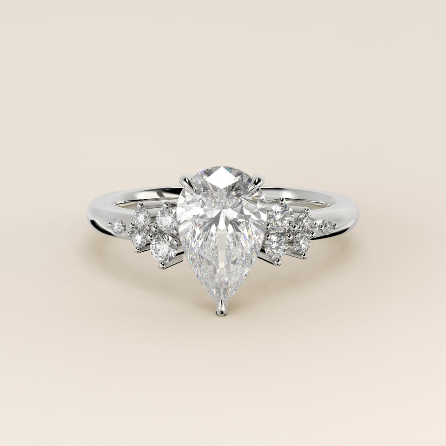 Verlovingsring peer lab grown diamant met hidden halo en lage zetting, witgoud