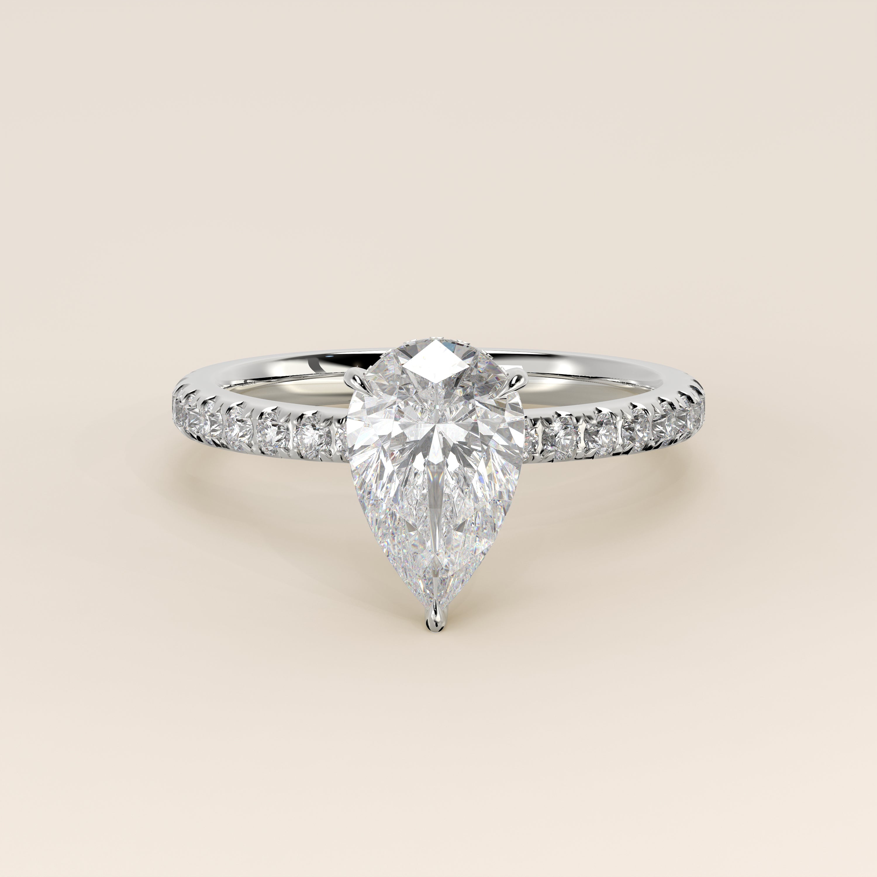 Sylvie - Pear Solitaire Lab Grown Diamond Ring with Hidden Halo and Pa ...