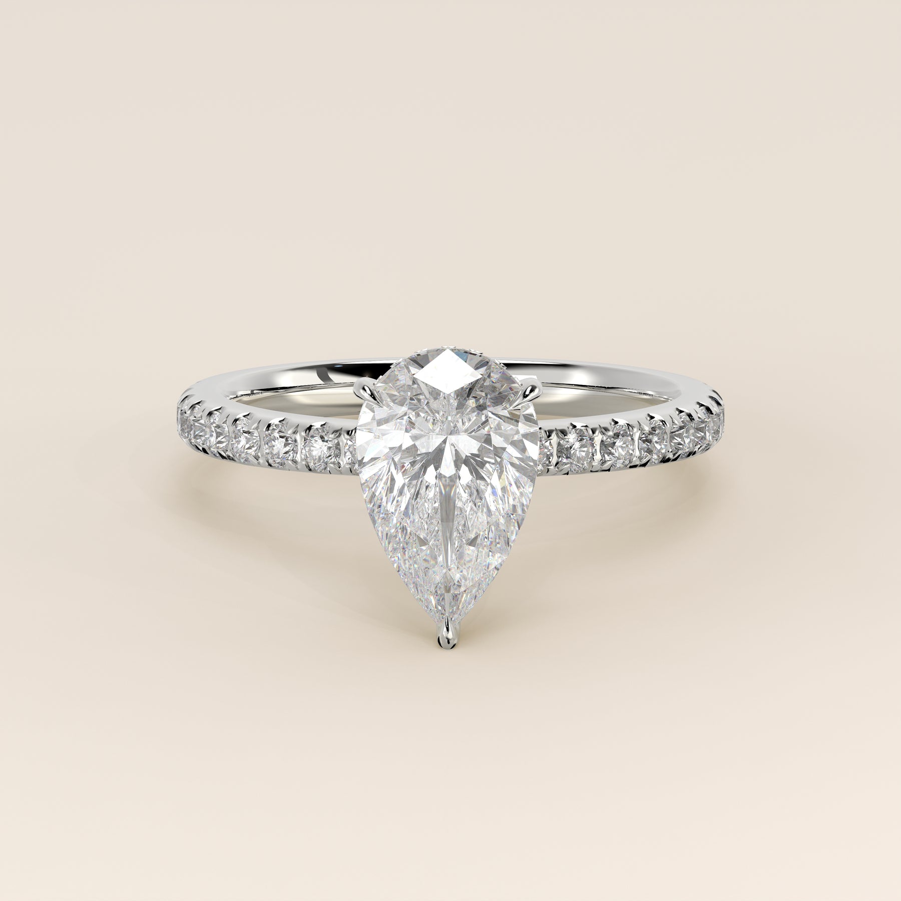 Sylvie - Pear Solitaire Lab Grown Diamond Ring with Hidden Halo and Pa ...