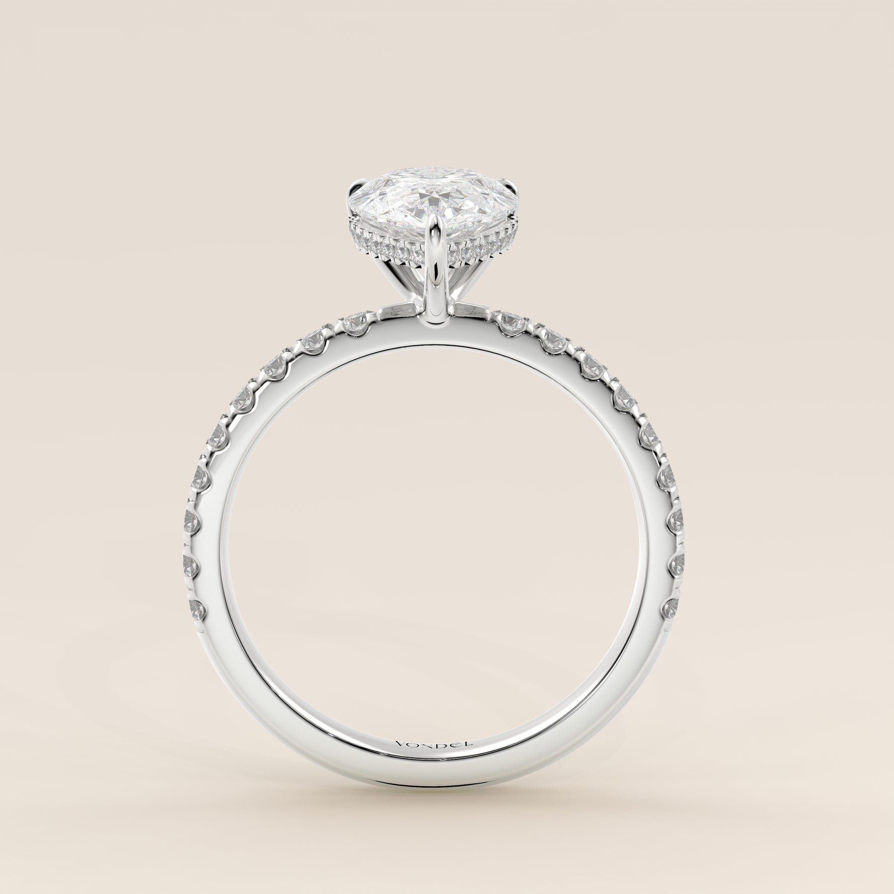 Sylvie - Pear Solitaire Lab Grown Diamond Ring with Hidden Halo and Pa ...