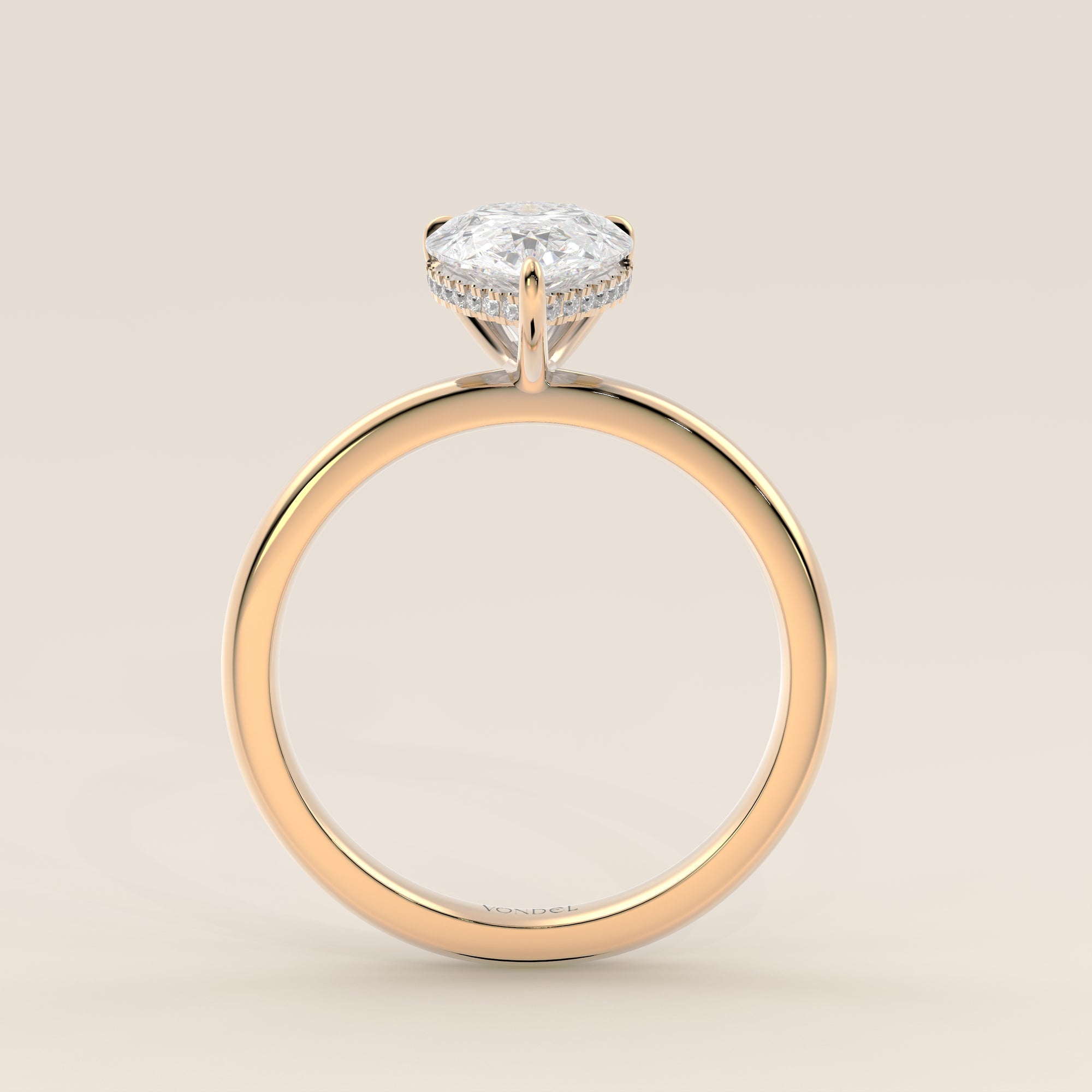Verlobungsring mit birnenförmigem, im Labor gezüchtetem Diamanten und verstecktem Halo, Gelbgold